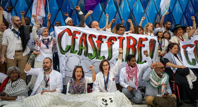 Gaza Protesters hold tearful demonstration against tight restrictions at COP28